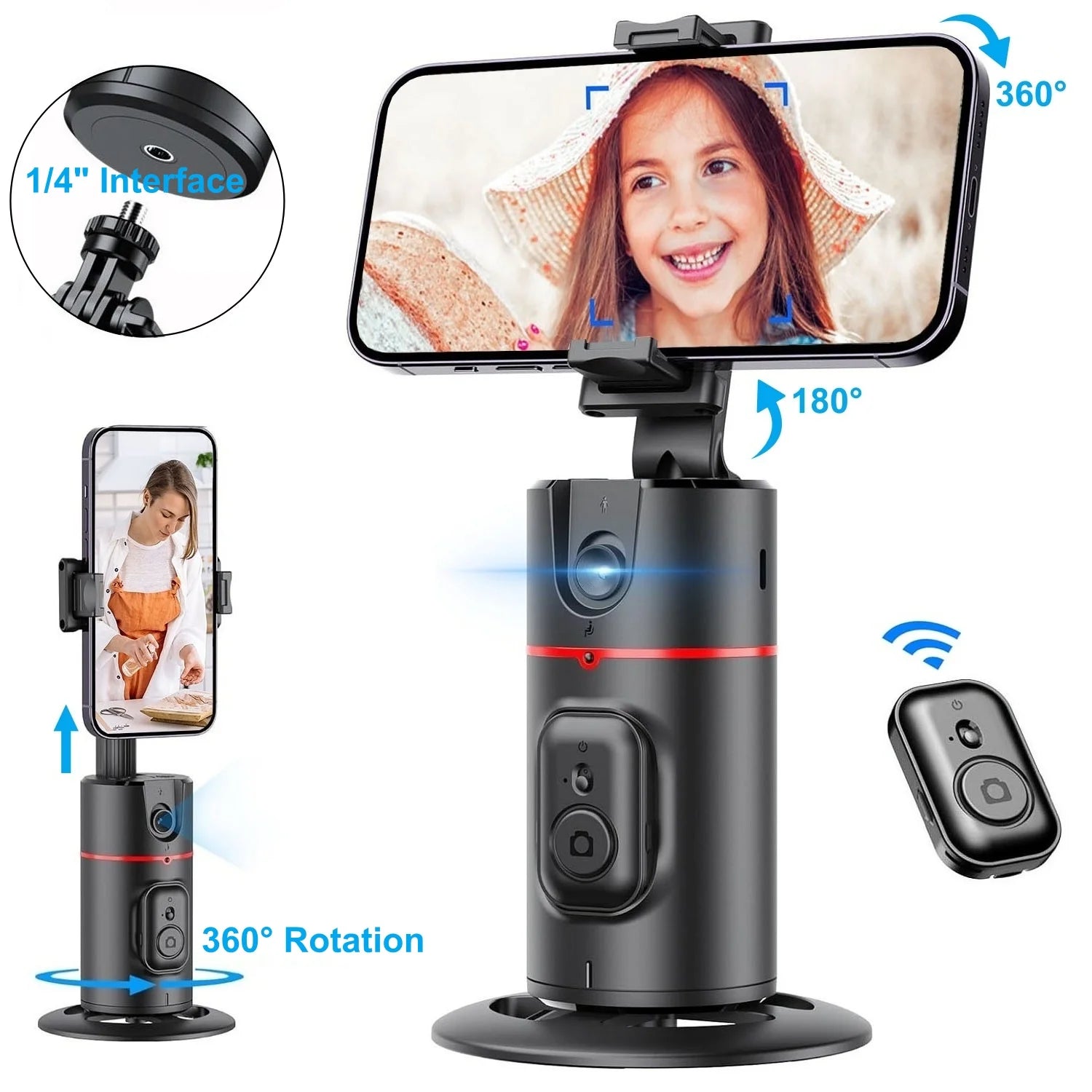 Auto Tracking Phone Holder Auto Face Tracking Tripod 360° Rotation, Smart AI