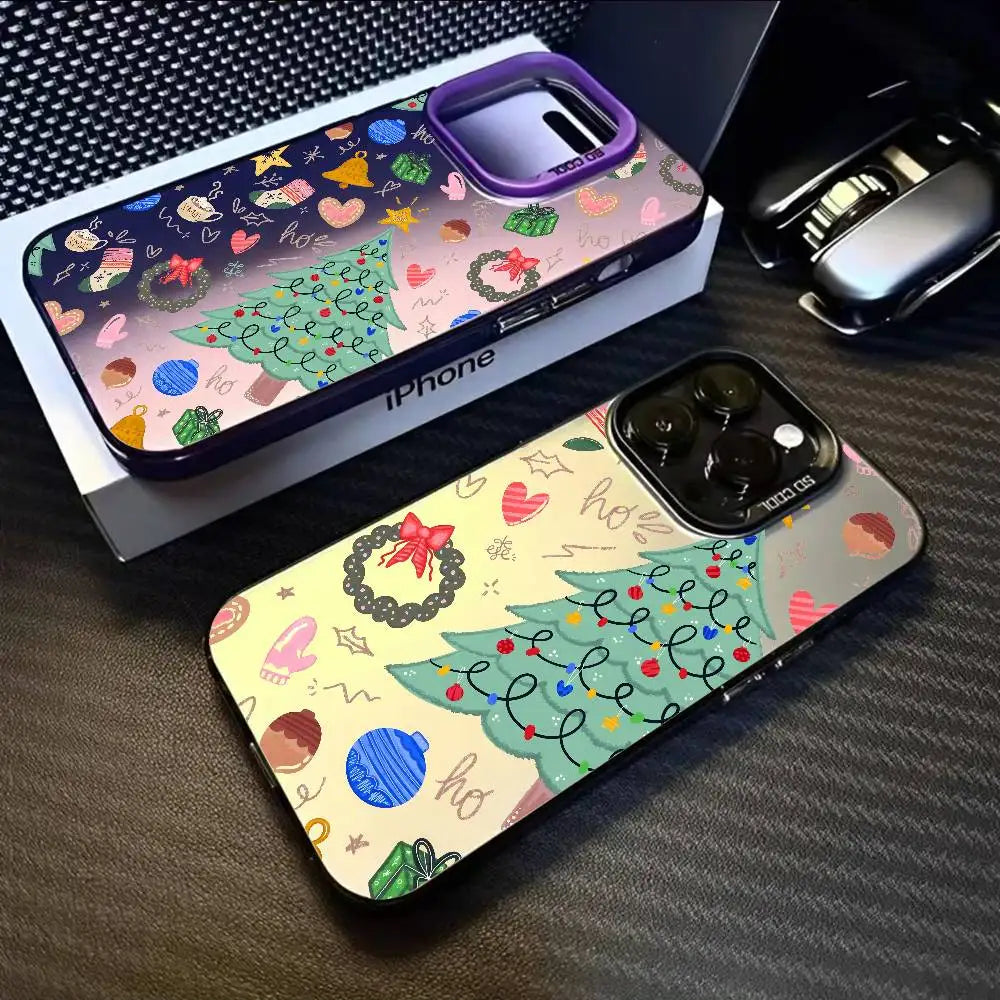 Christmas Tree Comic Version Phone Case For IPhone 17 16 15 14 13 12 11 Pro Max Air Multicolor Matte Laser Metallic Aurora Funda