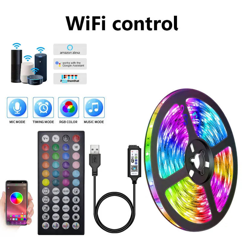 Usb Led Strip 5V 5050 Smart Led Light For Wall Room Bluetooth Wifi Alexa 15 20 Meter Rgb Tape Tv Backlight Led Ribbon Band Luces by Quickfindgoods