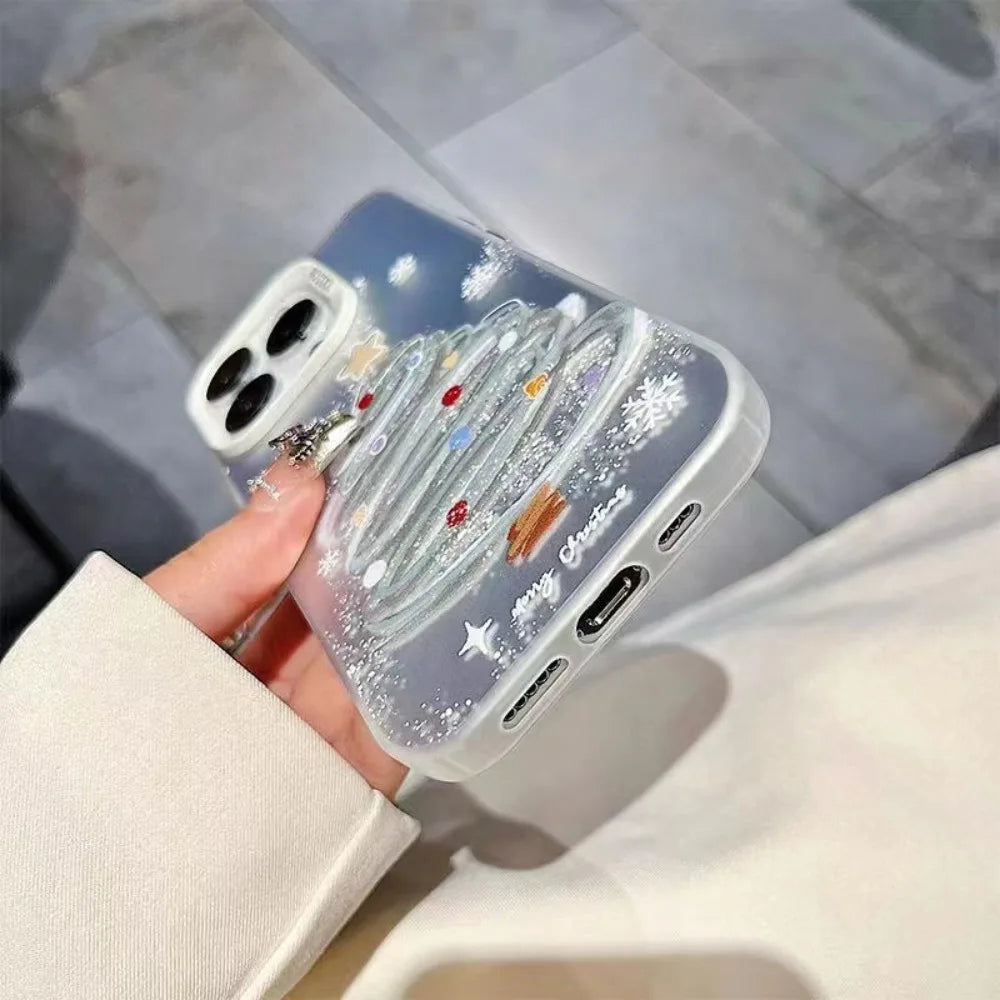 ins Snowflake Christmas Tree Phone Case For iPhone 16 Pro Max 15 Pro 14 13 12 11 Glitter Y2K Christmas Phone Cases For iPhone 15
