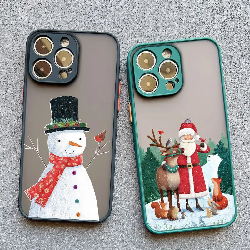 Luxury Cartoon Christmas Phone Cases for IPhone 14 15 Pro Max Plus 11 12 13 Mini Pro Max XS XR X Simple Santa Shockproof Cases