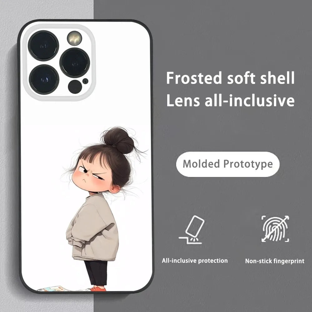 Cute Angry Little Girl Phone Case For iPhone 16 15 14 13 Pro Max Plus Mini Frosted Soft Shell Funda Shockproof Cases by Quickfindgoods