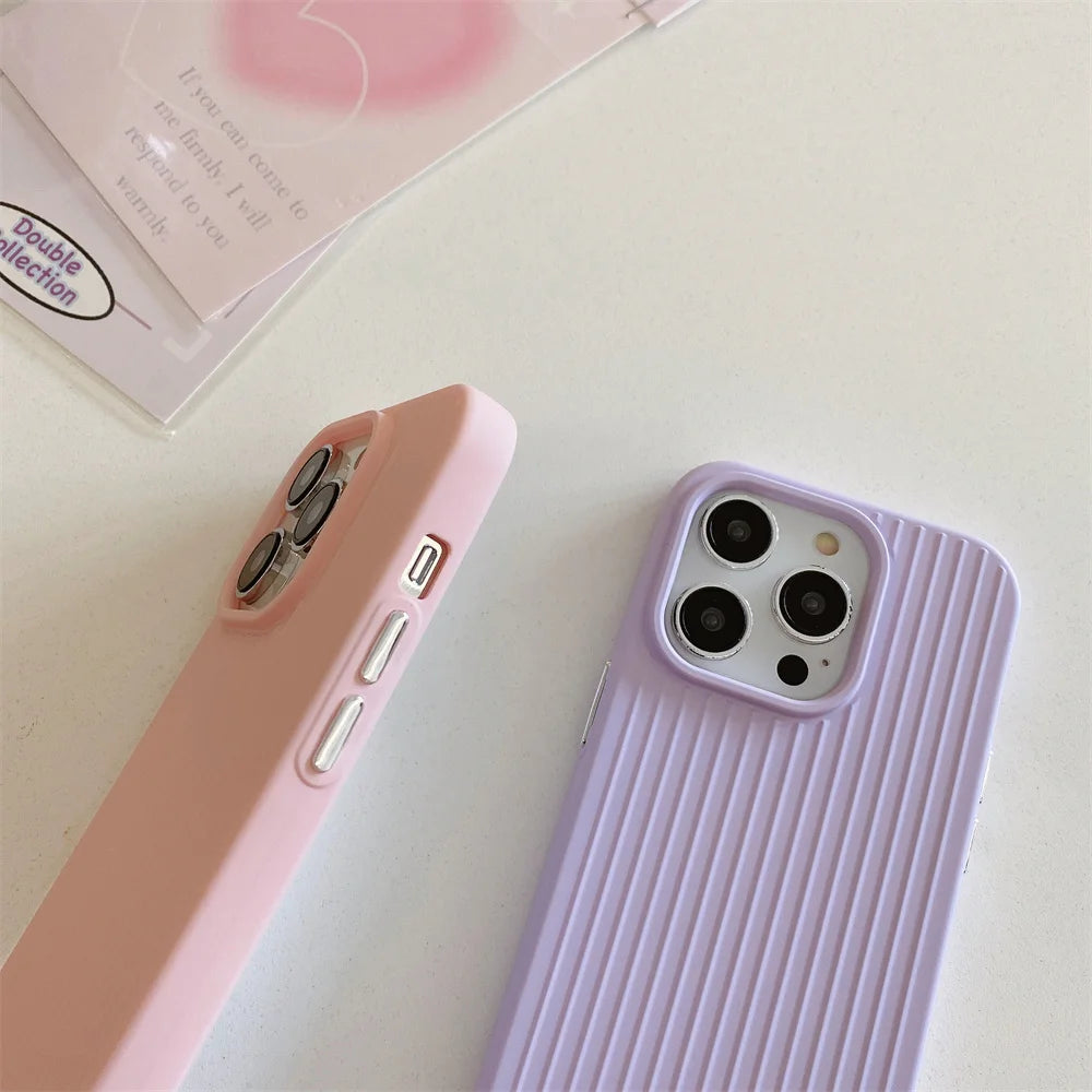 Macaron Cream Solid Color Premium Cute Phone Case For iPhone 15 14 13 12 11 Stylish Stripe Simple Slim Drop Protection Cover by Quickfindgoods