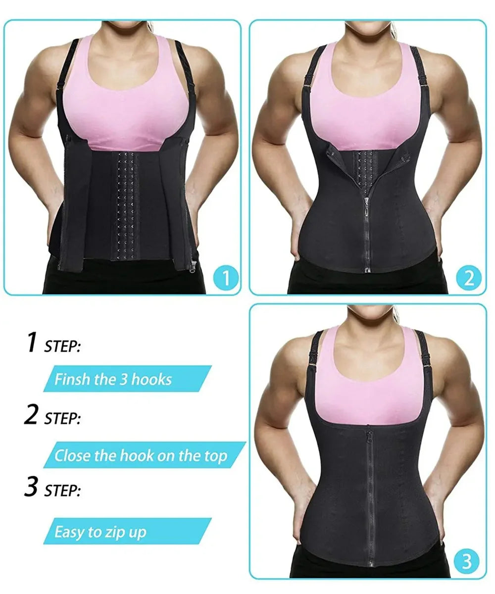 Waist Trainer Tank Top For Women Zipper Body Shaper Tummy Control Sleeveless Top, Women's Activewear Body Shaping Underwear by Quickfindgoods