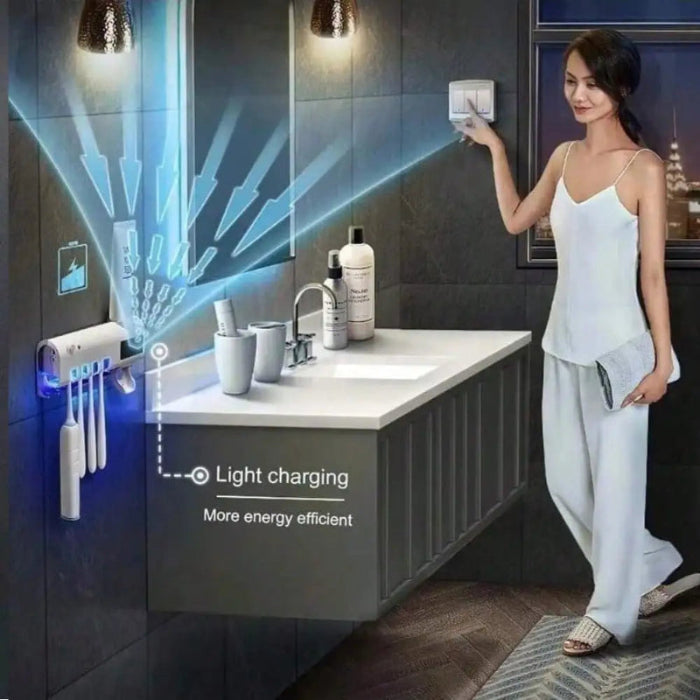 Wall-Mounted Smart Toothbrush Sanitizer,UV-Free, Solar Powered Cleaner With Automatic Toothpaste Dispenser,No-Drill Installation