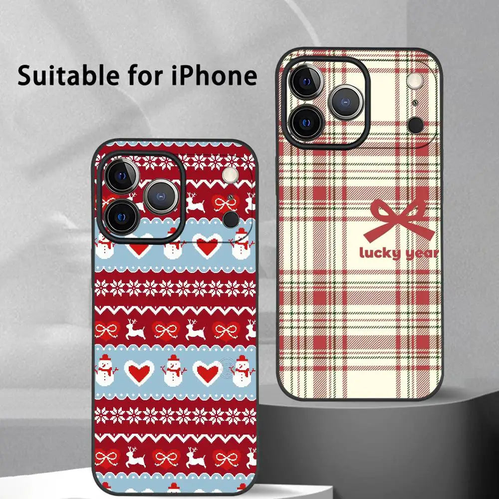 Christmas Stripes Phone Case For iPhone 17 16 15 14 13 12 11 Pro Max Plus Mini Black Frosted Soft Shell Funda