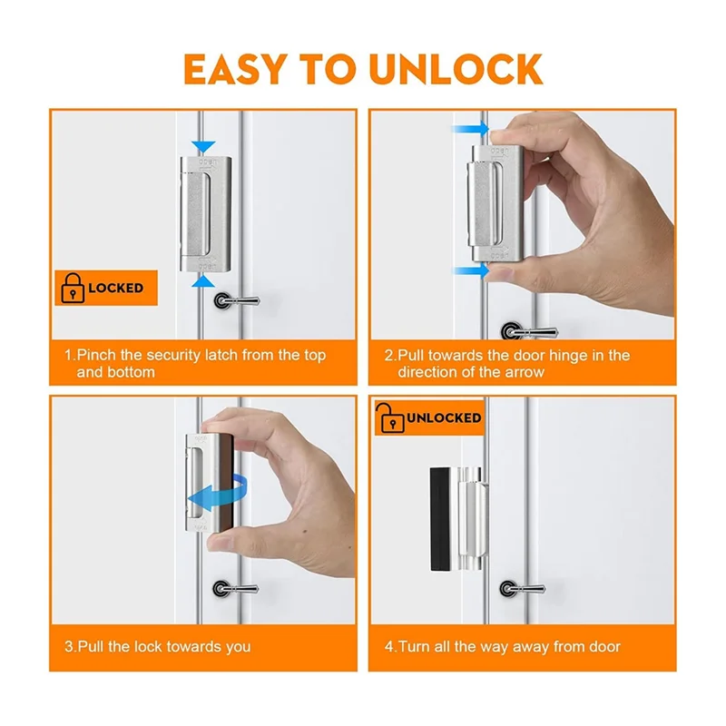 FULL-2Pack Home Security Door Reinforcement Lock Security Door Locks Home Prevent Unauthorized Entry Forkids Safety Silver by Quickfindgoods