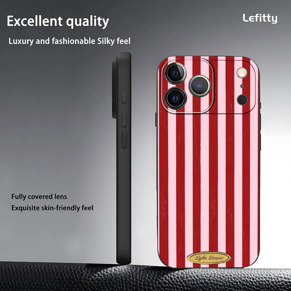 Christmas Stripes Phone Case For iPhone 17 16 15 14 13 12 11 Pro Max Plus Mini Black Frosted Soft Shell Funda