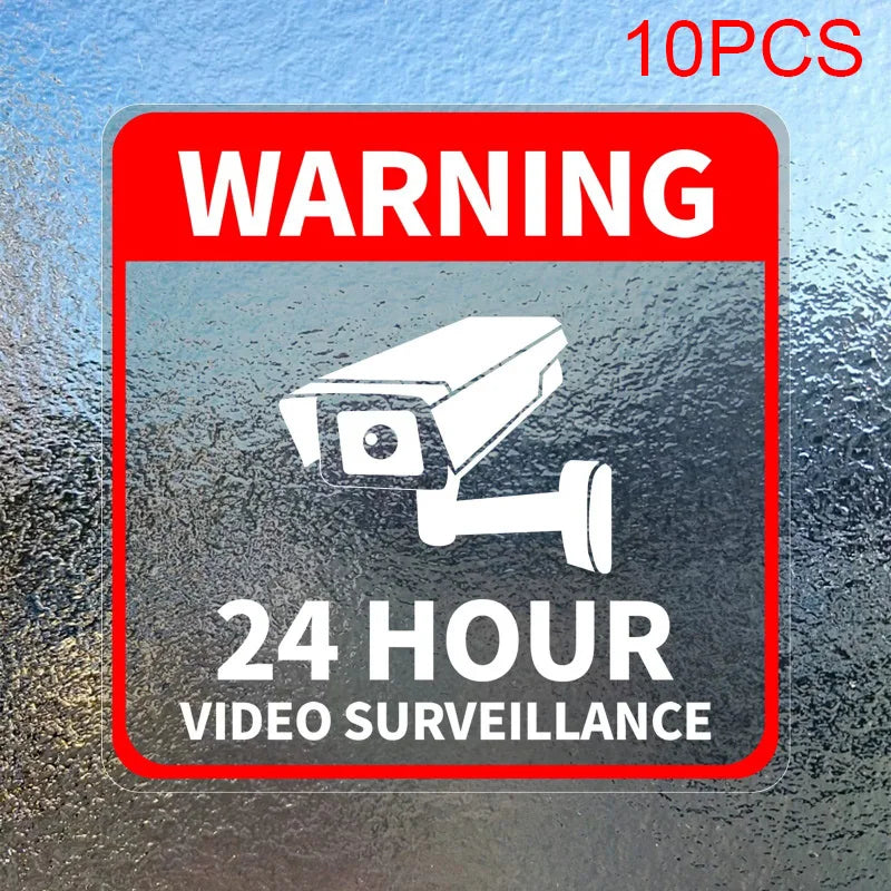 5/10Pcs/pack Waterproof Warning Security Sticker 24 Hour Video Surveillance Signs For Alarm Monitoring Fake Camera Accessories by Quickfindgoods
