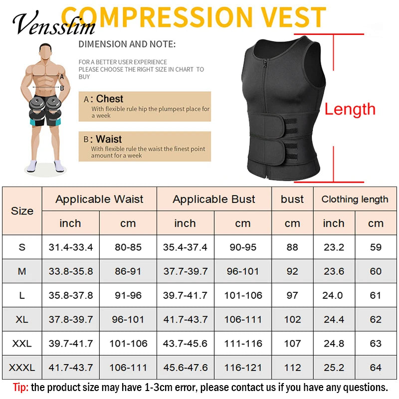 Vensslim Men Body Shaper Waist Trainer Vest Slimming Shirt Sauna Sweat Compression Undershirt Shapewear Fat Burner Workout Tops by Quickfindgoods