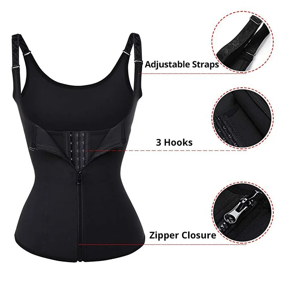 Waist Trainer Tank Top For Women Zipper Body Shaper Tummy Control Sleeveless Top, Women's Activewear Body Shaping Underwear by Quickfindgoods
