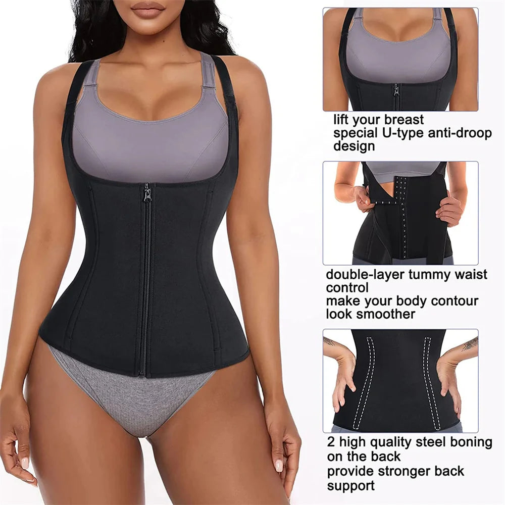 Waist Trainer Tank Top For Women Zipper Body Shaper Tummy Control Sleeveless Top, Women's Activewear Body Shaping Underwear by Quickfindgoods
