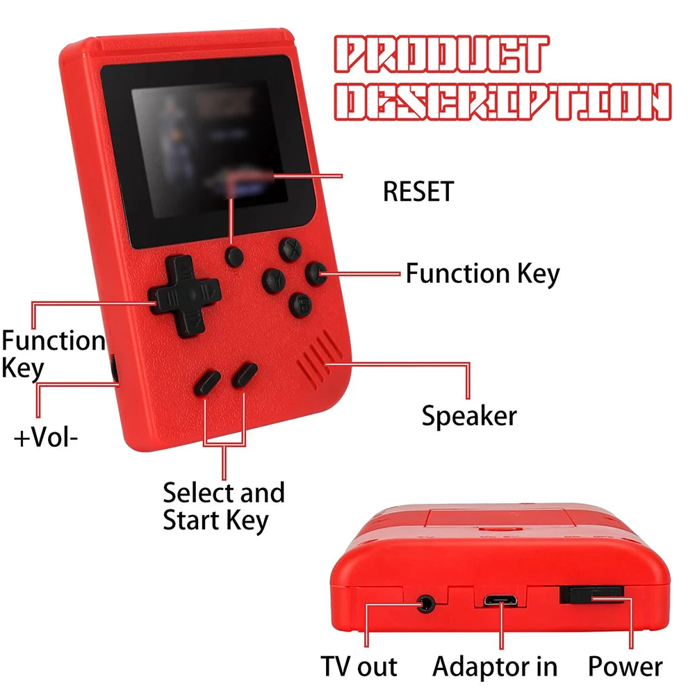 A Red Retro Classic Games Children's Handheld Small Game Console With 400 Game Charging Can Be Connected To The Tv