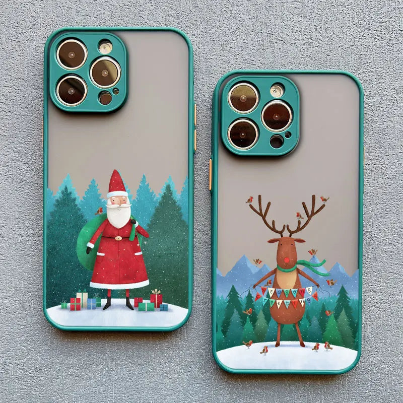 Luxury Cartoon Christmas Phone Cases for IPhone 14 15 Pro Max Plus 11 12 13 Mini Pro Max XS XR X Simple Santa Shockproof Cases