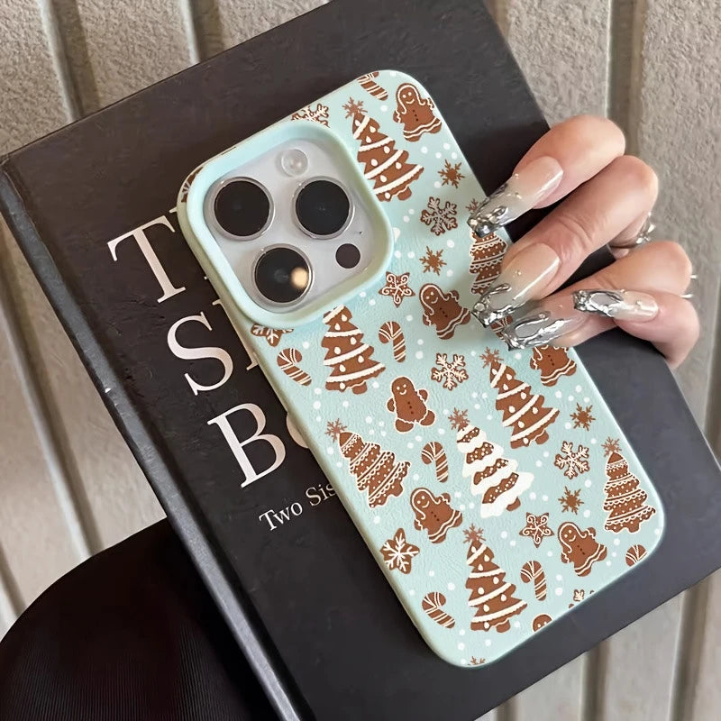 Christmas Phone Case For iPhone 17 11 13 12 15 14 16 Pro Max XS XR X 7 8 Plus 17 Air Snowman Christmas Tree Lychee Texture Cover