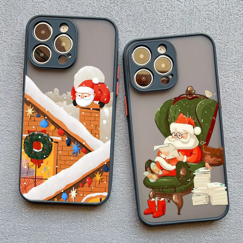 Luxury Cartoon Christmas Phone Cases for IPhone 14 15 Pro Max Plus 11 12 13 Mini Pro Max XS XR X Simple Santa Shockproof Cases