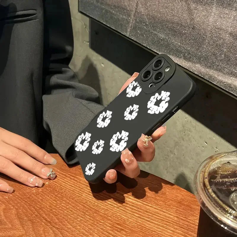 Case For iPhone 15 Cases iPhone 15 11 12 13 14 Pro Max X XS XR 7 8 16E 16 Plus Black Stylish Flower Patterned Design Phone Cover by Quickfindgoods