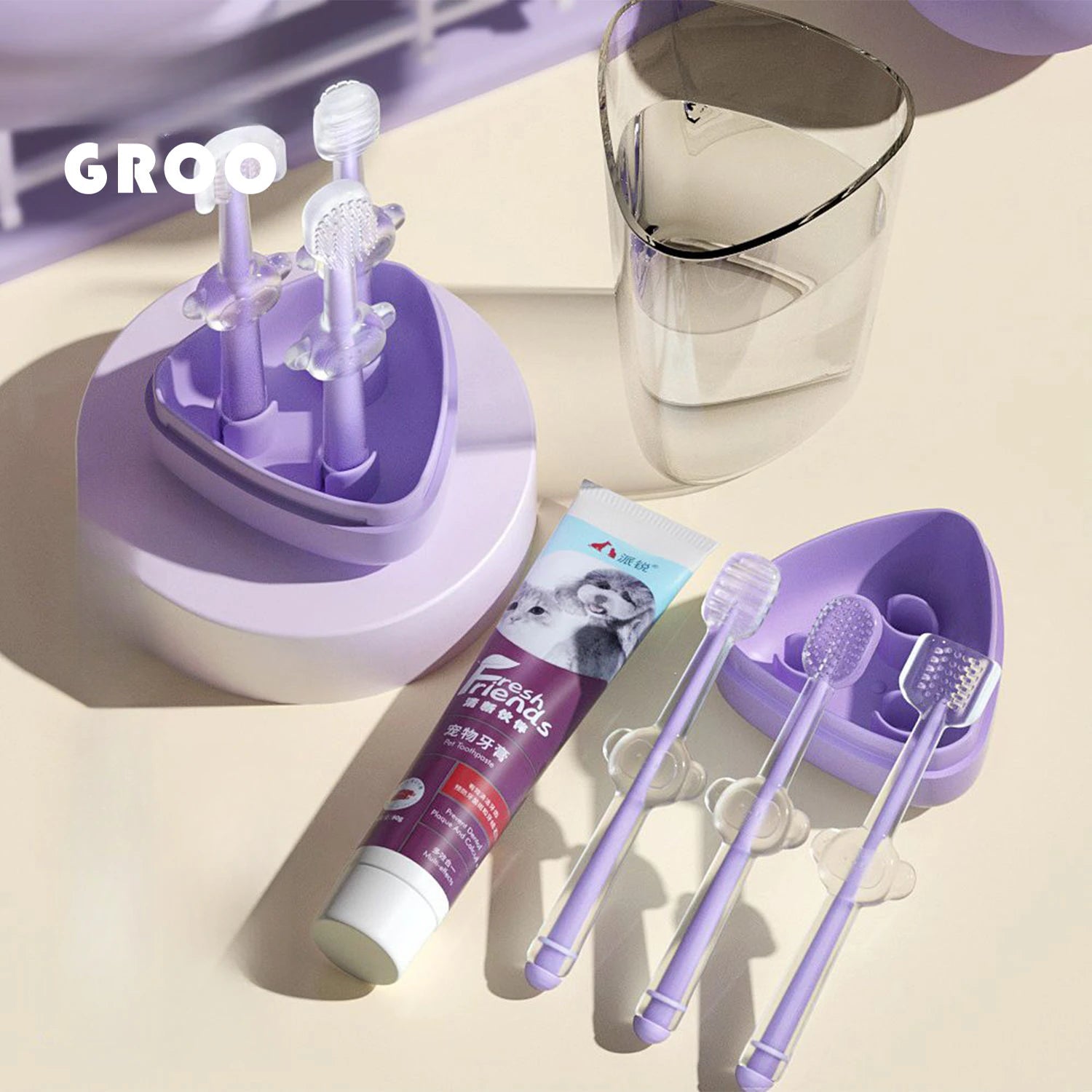 Pet Silicone Toothbrush and Toothpaste Set Teeth Cleaning for Cats and Dogs Pet Teeth Oral Cleaning Pet Products Supplies by Quickfindgoods
