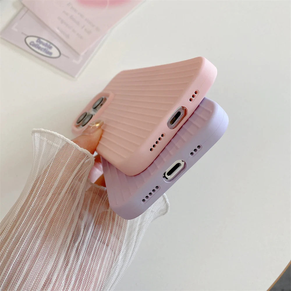 Macaron Cream Solid Color Premium Cute Phone Case For iPhone 15 14 13 12 11 Stylish Stripe Simple Slim Drop Protection Cover by Quickfindgoods