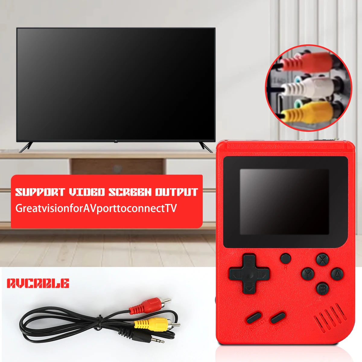 A Red Retro Classic Games Children's Handheld Small Game Console With 400 Game Charging Can Be Connected To The Tv