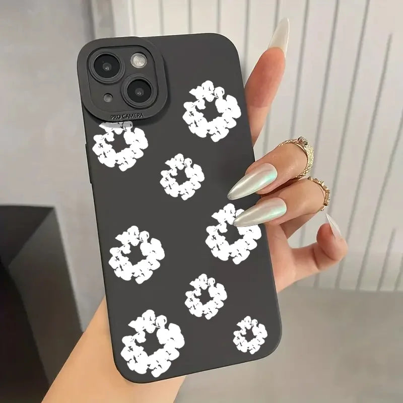 Case For iPhone 15 Cases iPhone 15 11 12 13 14 Pro Max X XS XR 7 8 16E 16 Plus Black Stylish Flower Patterned Design Phone Cover by Quickfindgoods