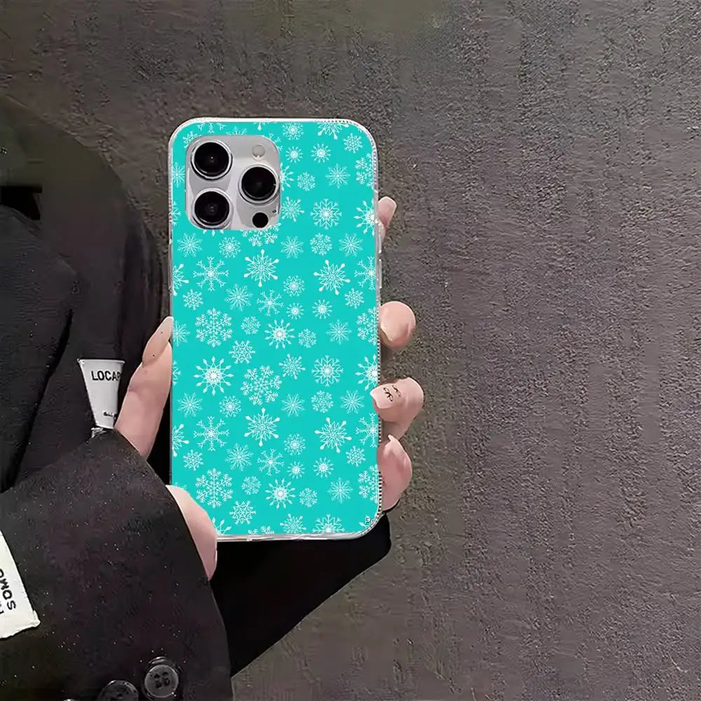 Christmas Snowflake Pattern Phone Case For iPhone 16 15 14 13 12 17 Pro Max Plus Multicolor Matte Silver-Plated Protective