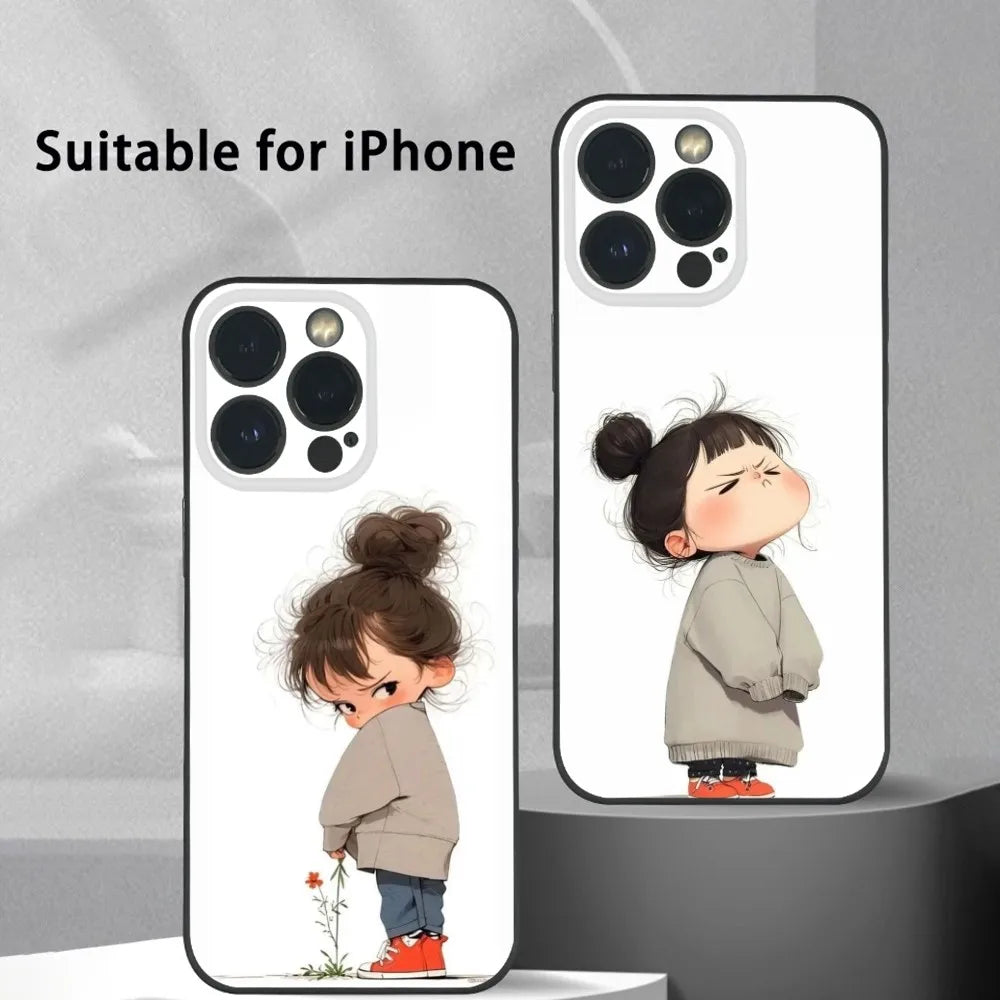Cute Angry Little Girl Phone Case For iPhone 16 15 14 13 Pro Max Plus Mini Frosted Soft Shell Funda Shockproof Cases by Quickfindgoods