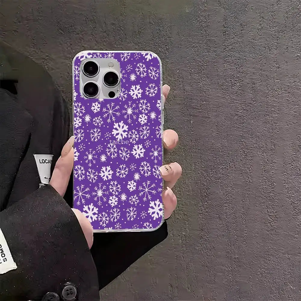 Christmas Snowflake Pattern Phone Case For iPhone 16 15 14 13 12 17 Pro Max Plus Multicolor Matte Silver-Plated Protective