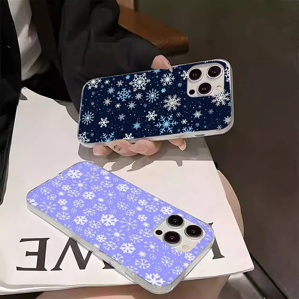 Christmas Snowflake Pattern Phone Case For iPhone 16 15 14 13 12 17 Pro Max Plus Multicolor Matte Silver-Plated Protective