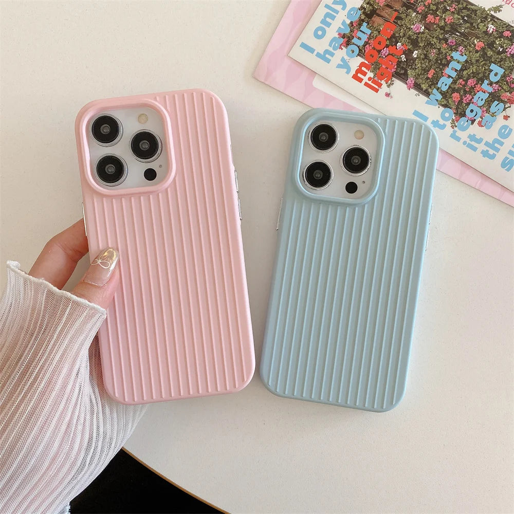 Macaron Cream Solid Color Premium Cute Phone Case For iPhone 15 14 13 12 11 Stylish Stripe Simple Slim Drop Protection Cover by Quickfindgoods