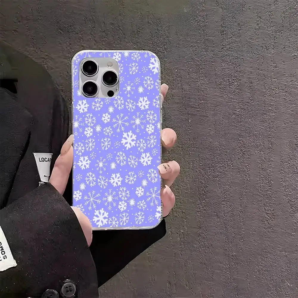 Christmas Snowflake Pattern Phone Case For iPhone 16 15 14 13 12 17 Pro Max Plus Multicolor Matte Silver-Plated Protective