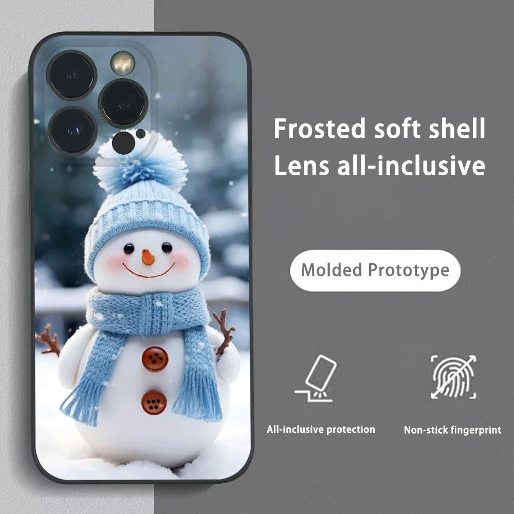 Christmas Winter Snowman Cute Phone Case For IPhone 16 15 14 13 12 11 Pro Max Plus Mini Frosted Soft Shell Funda