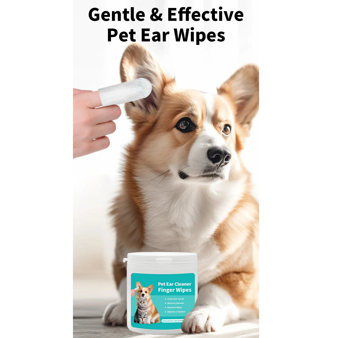 Pet cleaning products Ear cleaning wipes Ear care fingertips Ear mite removal Cat and dog ear cleaning pet products by Quickfindgoods