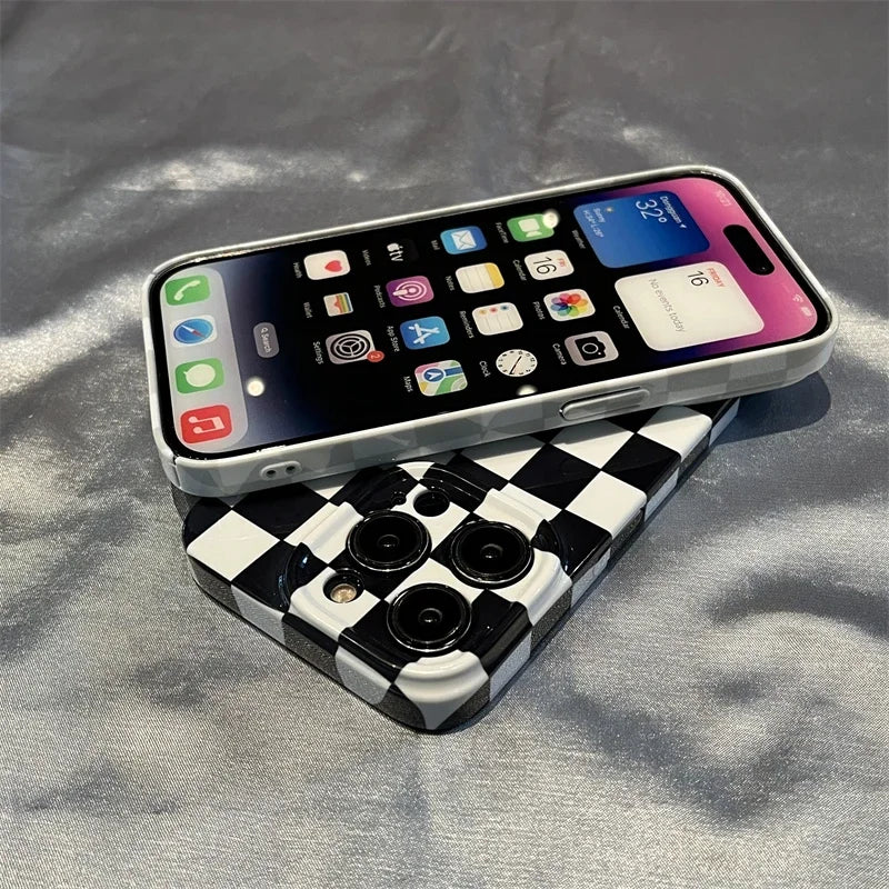Simple Checkerboard Phone Case For IPHONE 16 15 14PRO MAX 13 13 PRO 13 PRO MAX 14 14PLUS 14PRO Acrylic Hard Mobile Phone Cases by Quickfindgoods