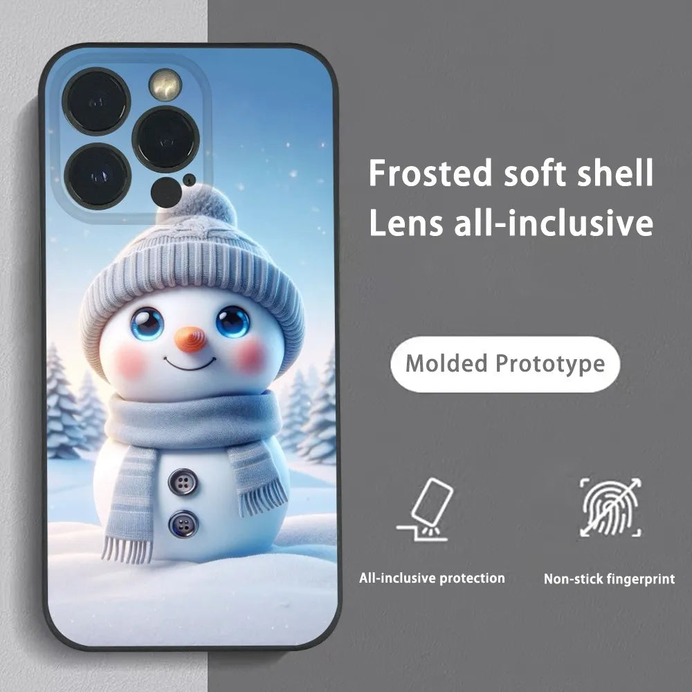 Christmas Winter Snowman Cute Phone Case For IPhone 16 15 14 13 12 11 Pro Max Plus Mini Frosted Soft Shell Funda