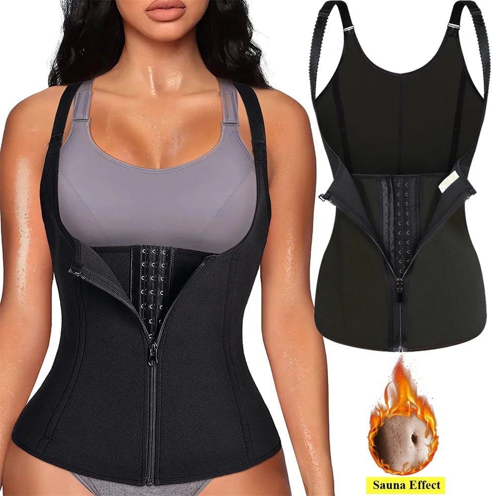 Waist Trainer Tank Top For Women Zipper Body Shaper Tummy Control Sleeveless Top, Women's Activewear Body Shaping Underwear by Quickfindgoods