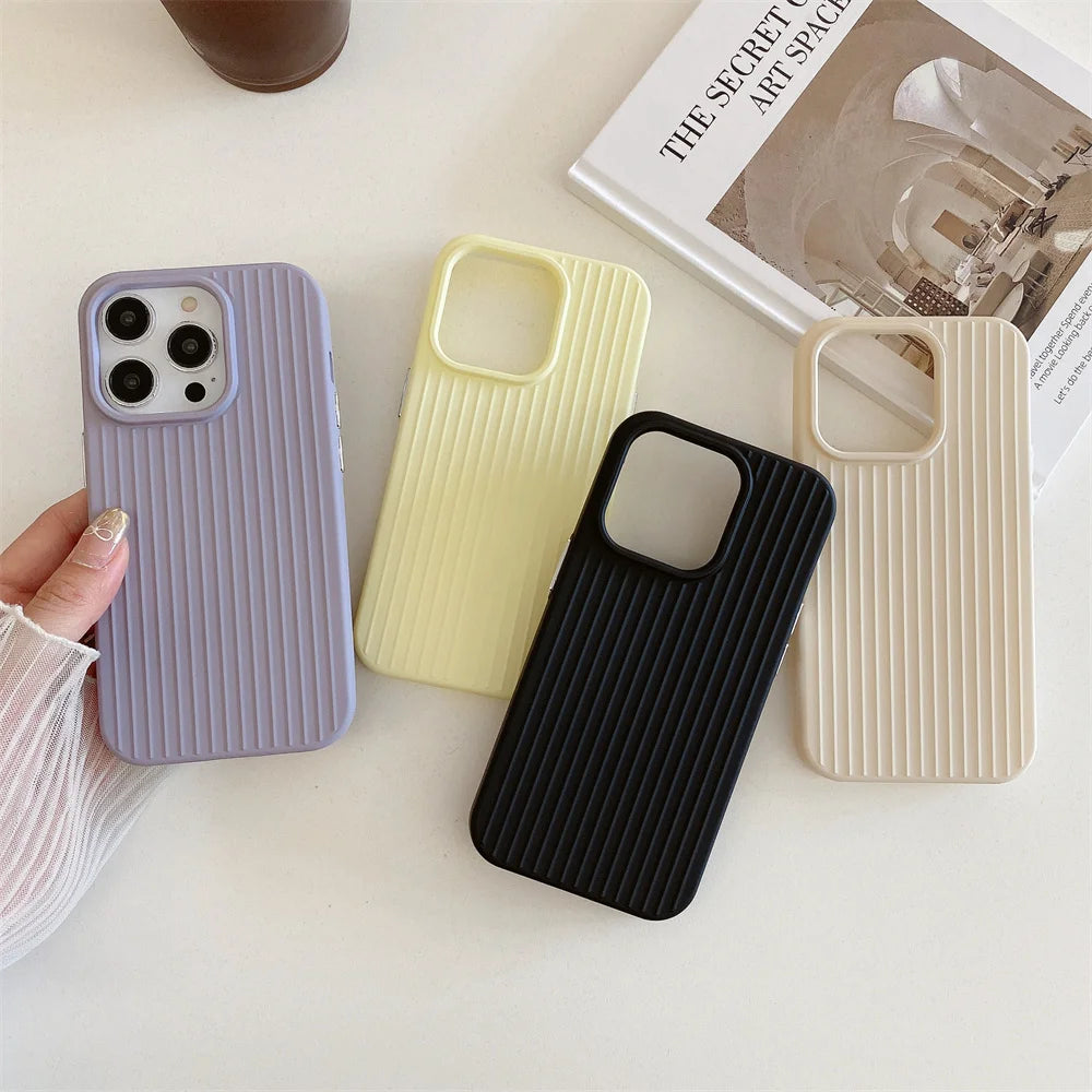 Macaron Cream Solid Color Premium Cute Phone Case For iPhone 15 14 13 12 11 Stylish Stripe Simple Slim Drop Protection Cover by Quickfindgoods