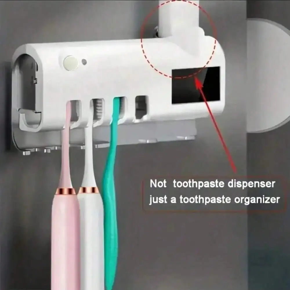 Wall-Mounted Smart Toothbrush Sanitizer,UV-Free, Solar Powered Cleaner With Automatic Toothpaste Dispenser,No-Drill Installation