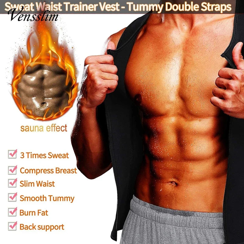 Vensslim Men Body Shaper Waist Trainer Vest Slimming Shirt Sauna Sweat Compression Undershirt Shapewear Fat Burner Workout Tops by Quickfindgoods