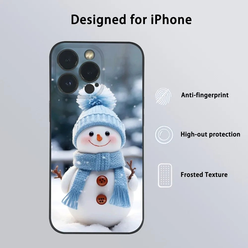 Christmas Winter Snowman Cute Phone Case For IPhone 16 15 14 13 12 11 Pro Max Plus Mini Frosted Soft Shell Funda