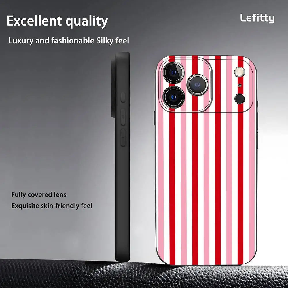 Christmas Stripes Phone Case For iPhone 17 16 15 14 13 12 11 Pro Max Plus Mini Black Frosted Soft Shell Funda