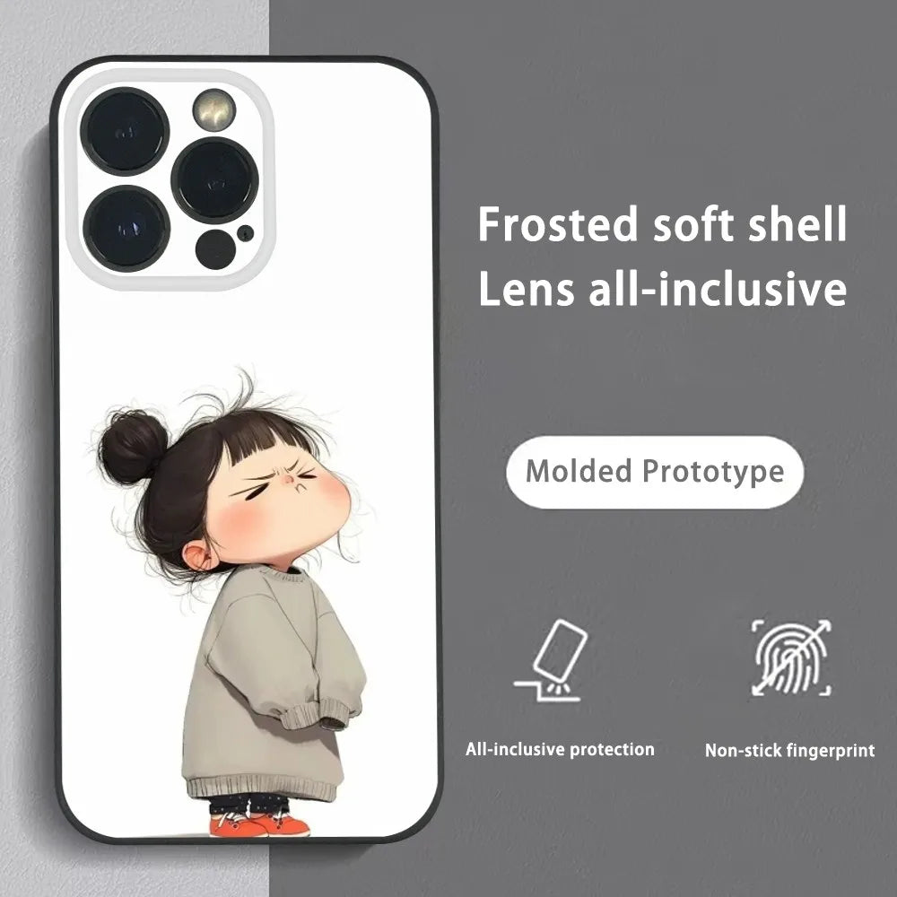 Cute Angry Little Girl Phone Case For iPhone 16 15 14 13 Pro Max Plus Mini Frosted Soft Shell Funda Shockproof Cases by Quickfindgoods