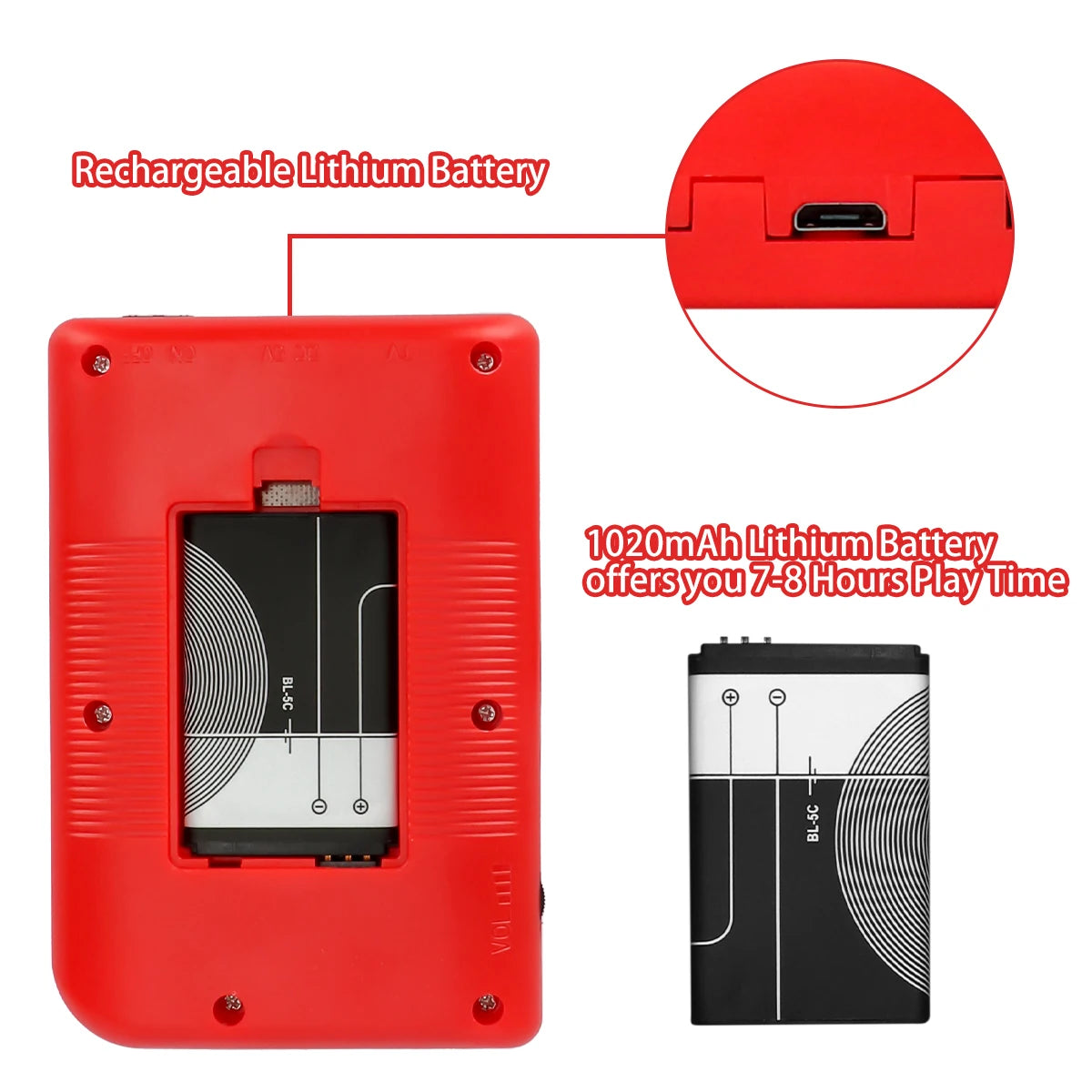 A Red Retro Classic Games Children's Handheld Small Game Console With 400 Game Charging Can Be Connected To The Tv