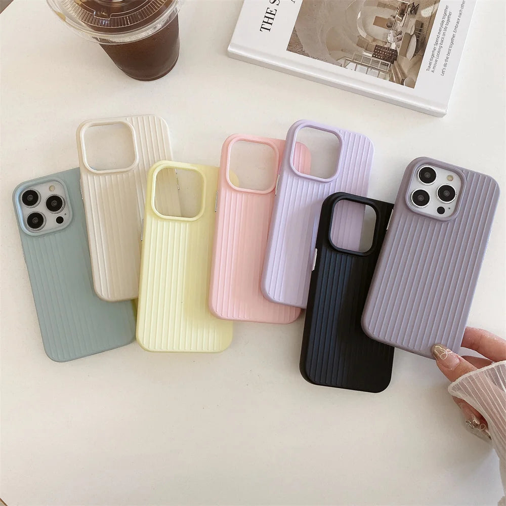 Macaron Cream Solid Color Premium Cute Phone Case For iPhone 15 14 13 12 11 Stylish Stripe Simple Slim Drop Protection Cover by Quickfindgoods