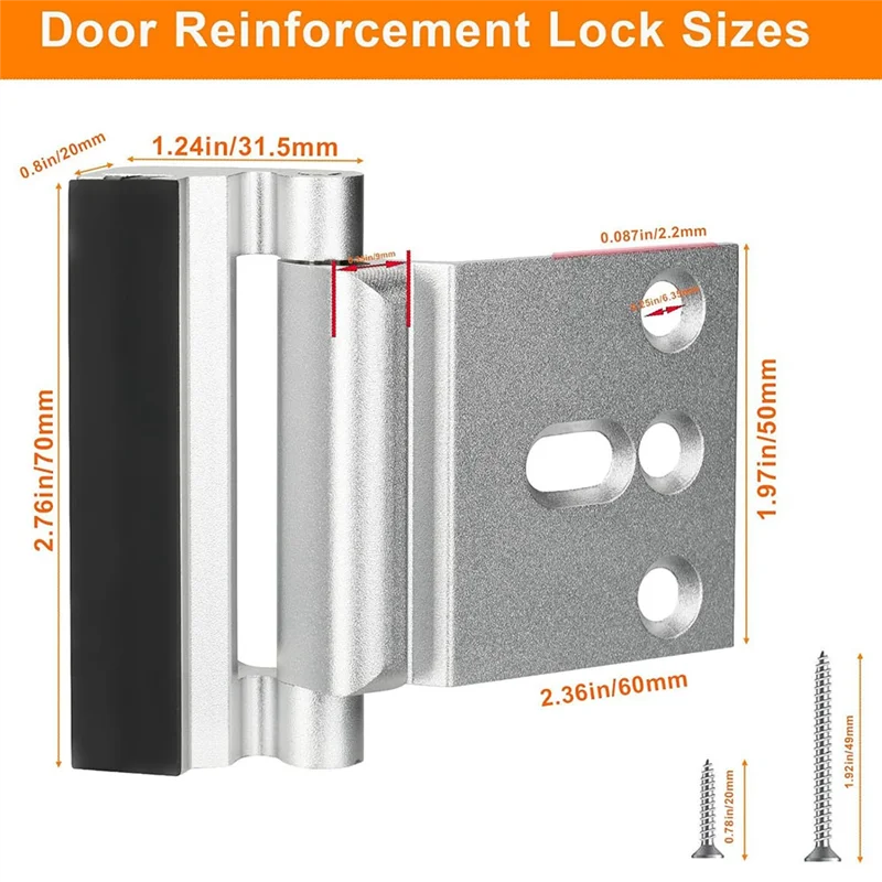 FULL-2Pack Home Security Door Reinforcement Lock Security Door Locks Home Prevent Unauthorized Entry Forkids Safety Silver by Quickfindgoods