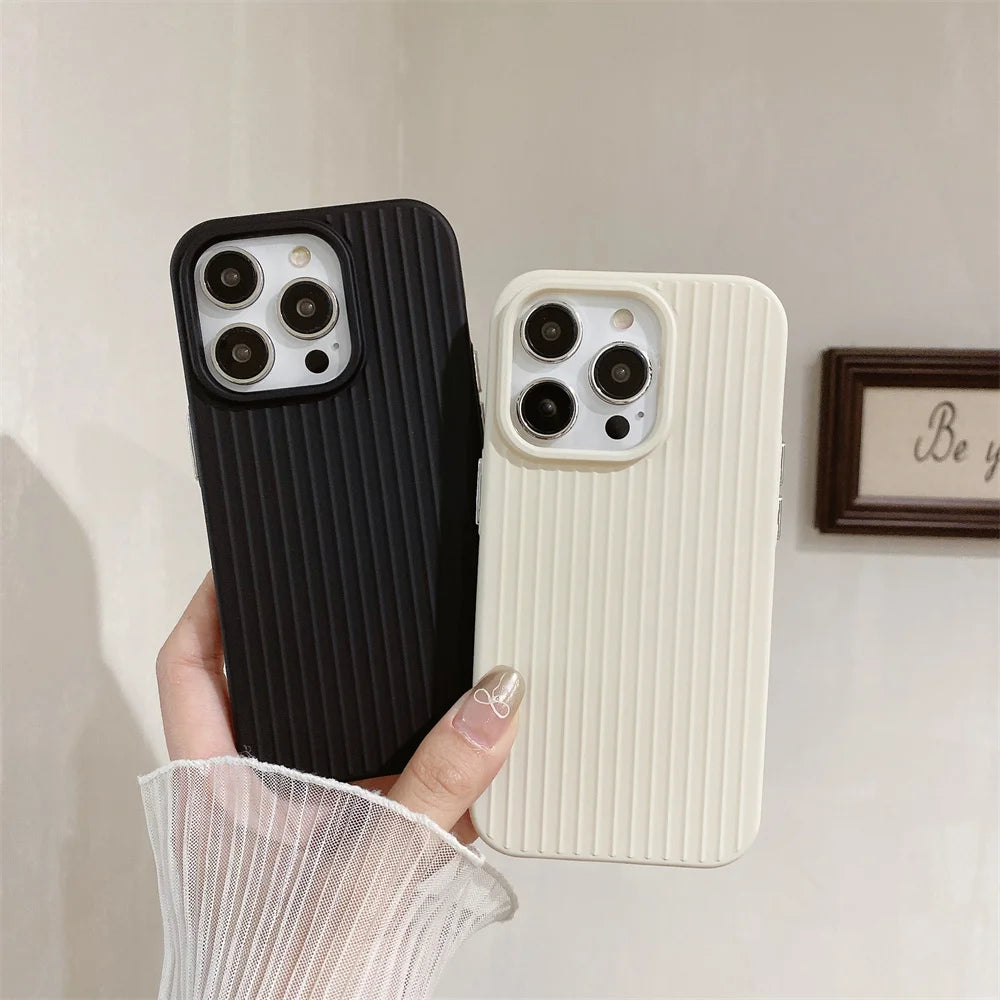 Macaron Cream Solid Color Premium Cute Phone Case For iPhone 15 14 13 12 11 Stylish Stripe Simple Slim Drop Protection Cover by Quickfindgoods