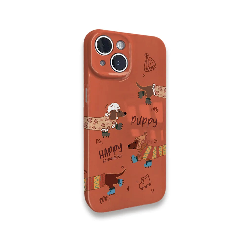 Orange Christmas Sausage Dog Phone Case for IPHONE 16 PRO MAX 14 13 12 11 PRO 15 Plus Acrylic TPU Two in One Mobile Phone Cases