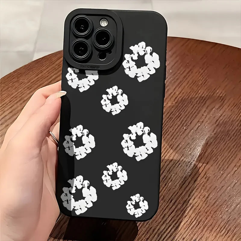 Case For iPhone 15 Cases iPhone 15 11 12 13 14 Pro Max X XS XR 7 8 16E 16 Plus Black Stylish Flower Patterned Design Phone Cover by Quickfindgoods