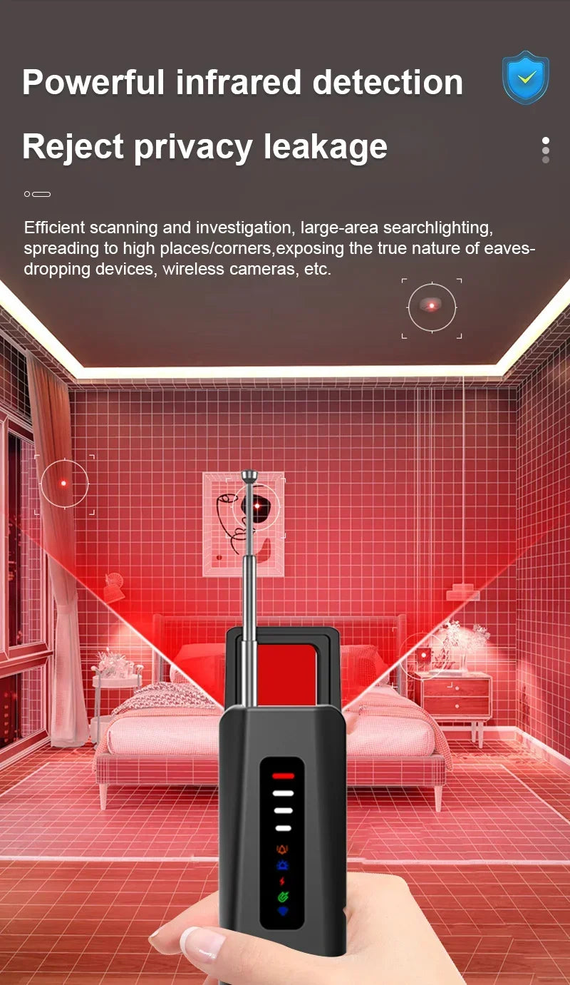 Hidden Camera Detector Anti-Spy Car GPS Tracker Listening Device Bug RF Wireless All Signal Scanner Gadget Security Protection