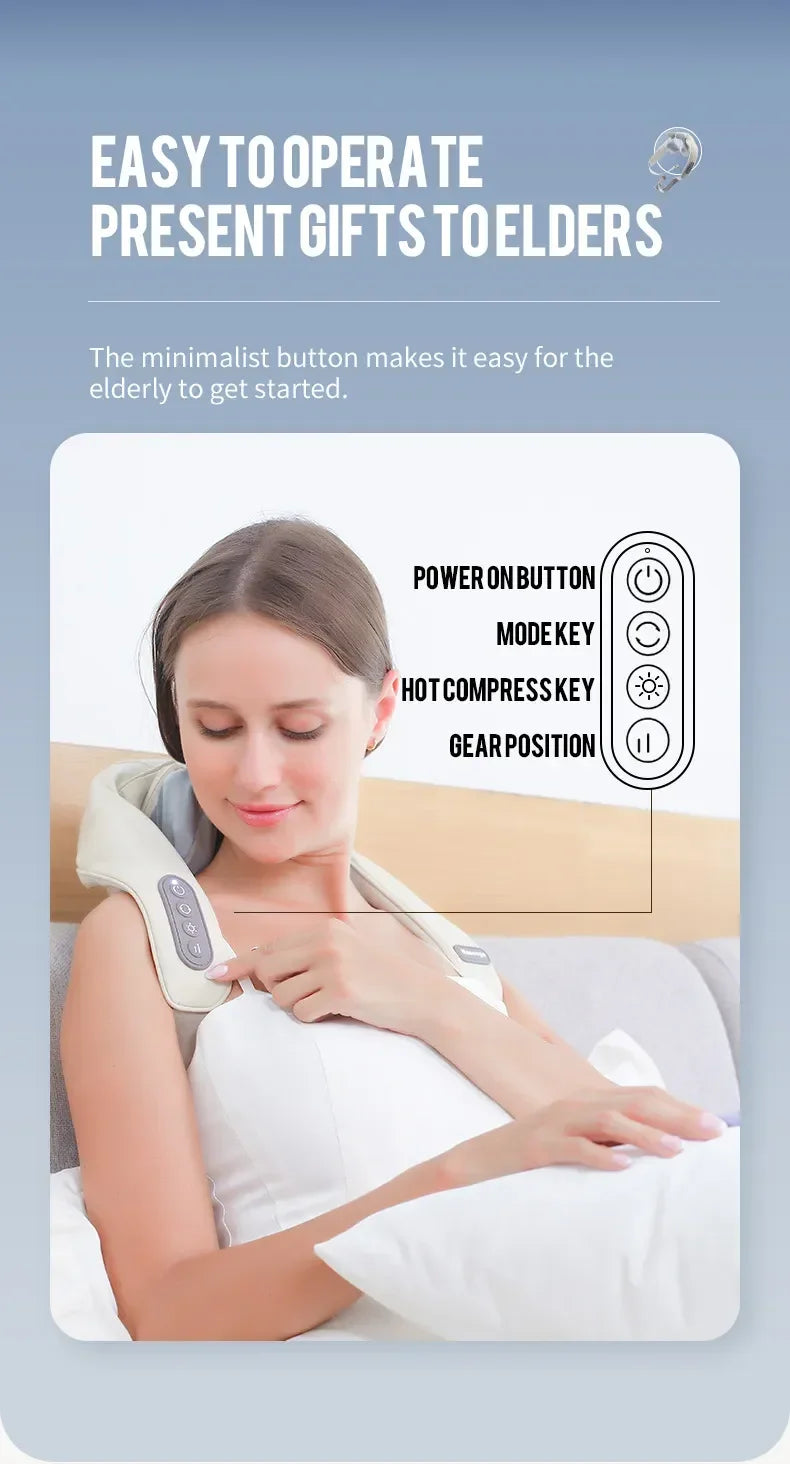 Electric Shoulder Kneading Massage Shawl Automatic Neck Back Massager Wireless Back Muscle Trapezius Relaxing Massage Pillow